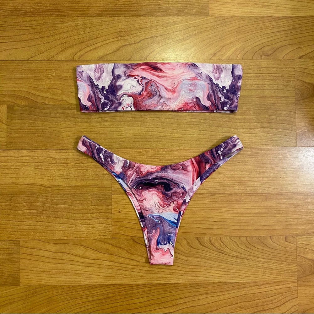 Shein Pink Swirl Bandeau Bikini Set